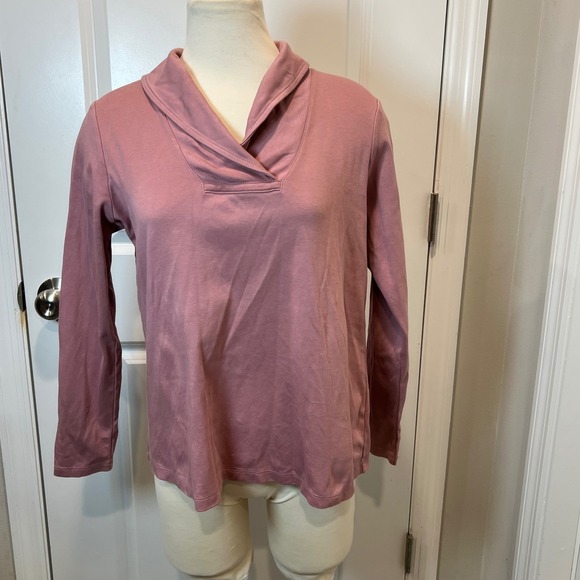 L.L. Bean Tops - LL Bean Pink Cotton Cowl Neck Long Sleeve Casual Top Women M